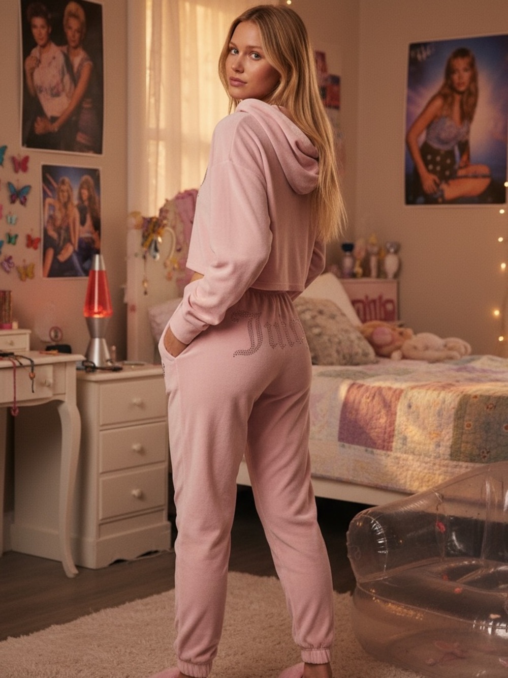 Juicy Couture Pink Velour Rhinestone Tracksuit Set – Size Small